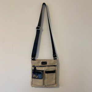 NINE WEST Cream & Black Nylon/Leather Cross Body Bag